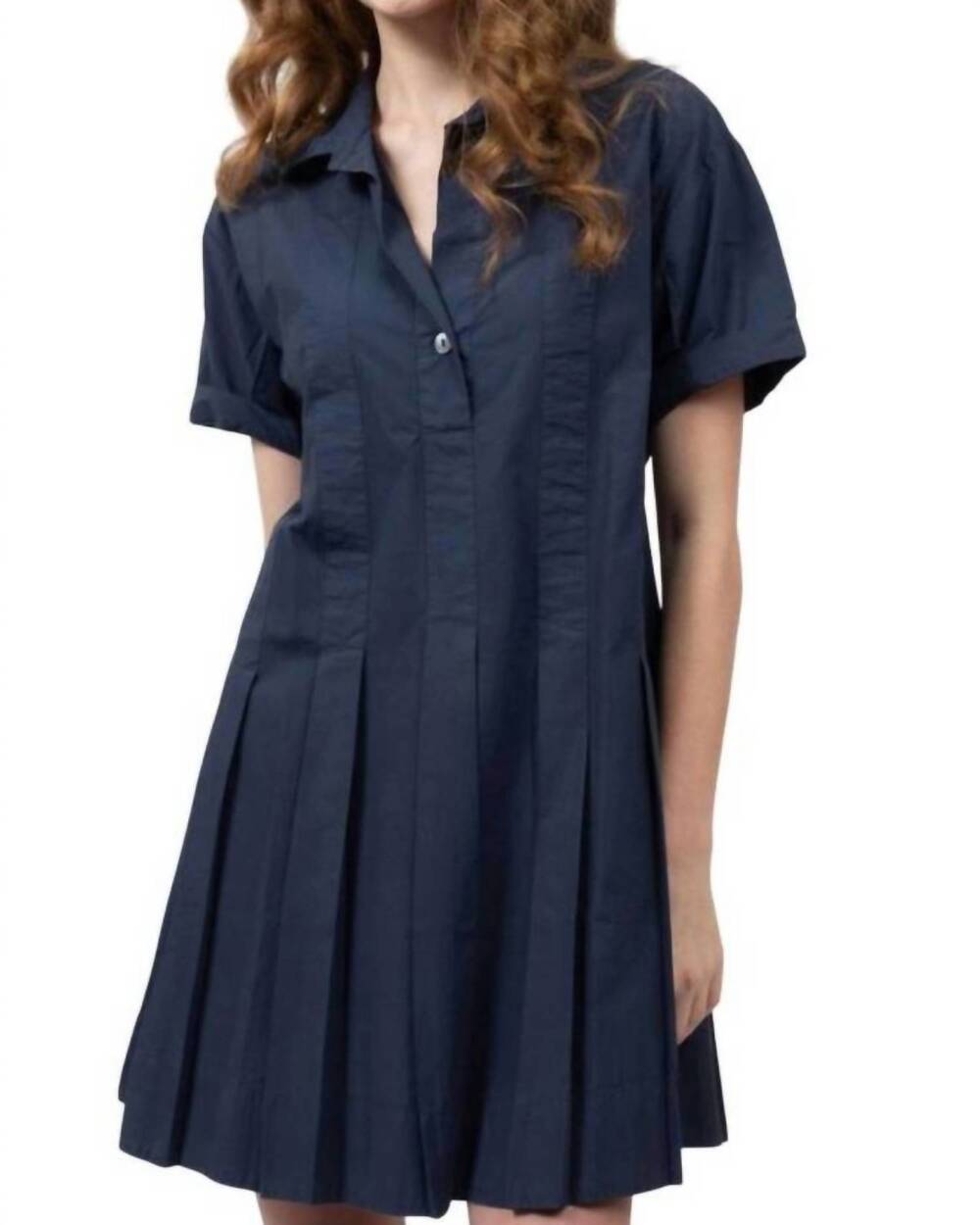 NEW IVY JANE pleated shirt dress in navy